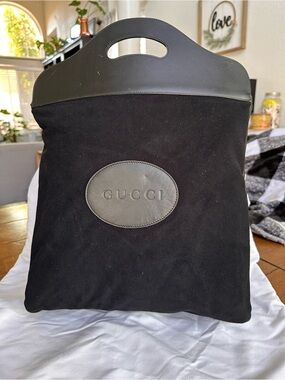 Gucci Black Suede Duffel Tote with Leather Trim